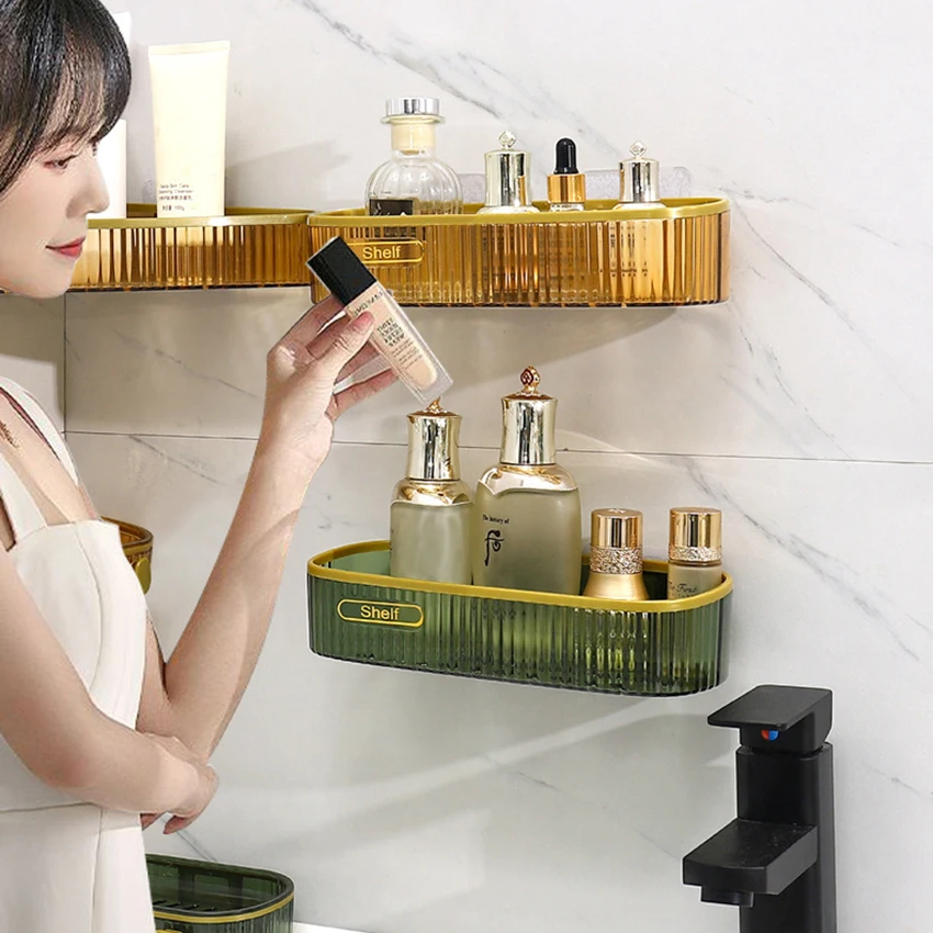 Novo banheiro organizador de parede rack shampoo sabão escorredor prateleira de perfuração-livre cozinha parede pendurado caixa de armazenamento especiarias gadgets titular