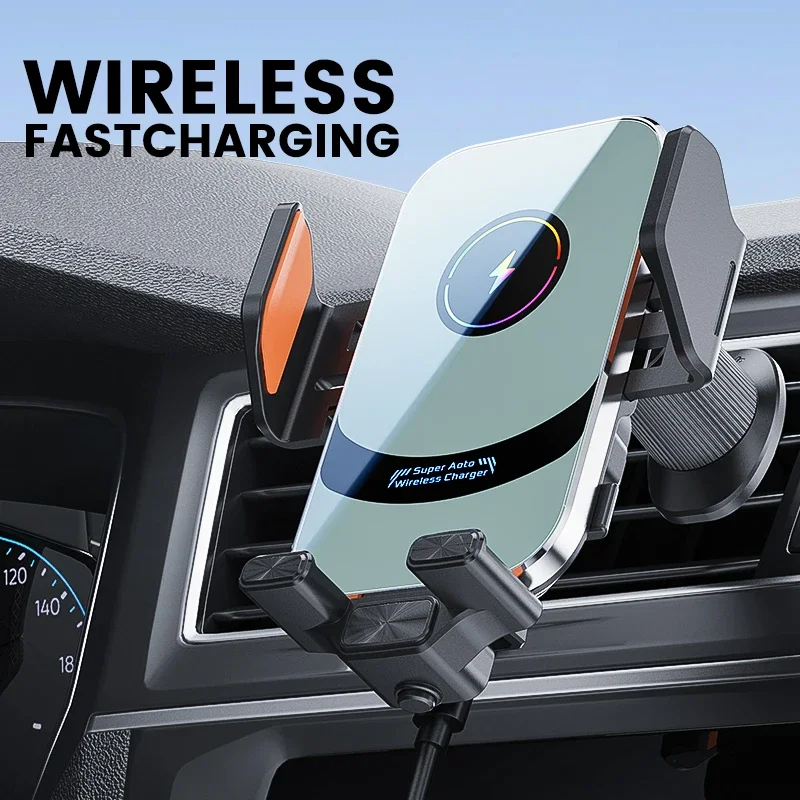 Glass Mirror Wireless Charger Car Phone Holder Infrared Air Vent Clip for iPhone 16-12 Pro Samsung Xiaomi Fast Charging Station