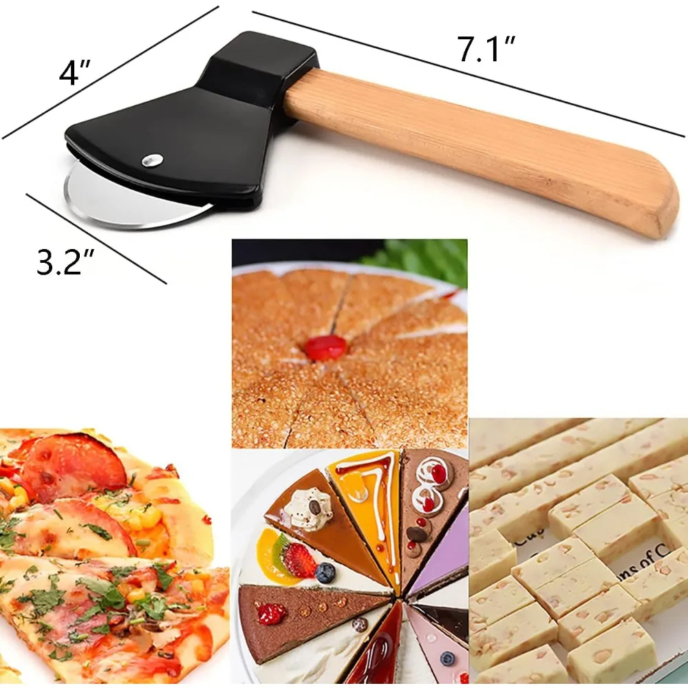 قطاعة بيتزا من الفولاذ المقاوم للصدأ مع مقبض من الخيزران وقاطعة شفرة دوارة حادة لكعكة الخبز والبسكويت