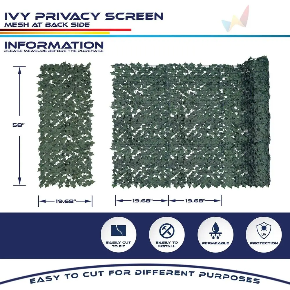 58"x196" Artiicial Ivy Lea Privacy ence Sn aux Leaves ence Cover Wall Decoration or Outdoor Garden Patio Porch Deck Balcony Yard view 5