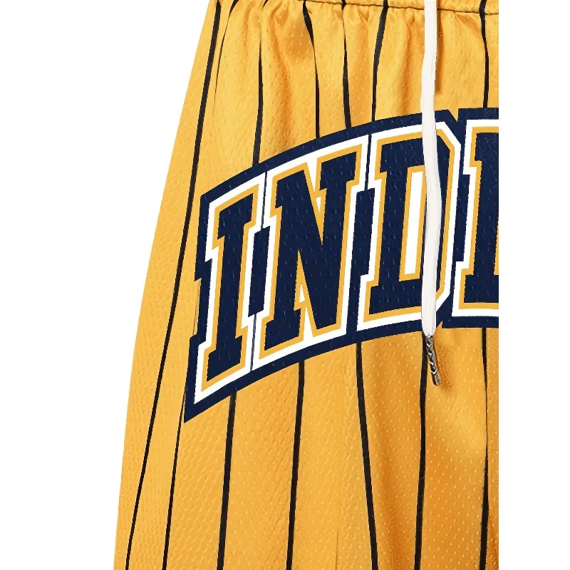 Summer Breathable Sports Shorts Men's Basketball Series Printed Drawstring Basketball Five Quarter Pants