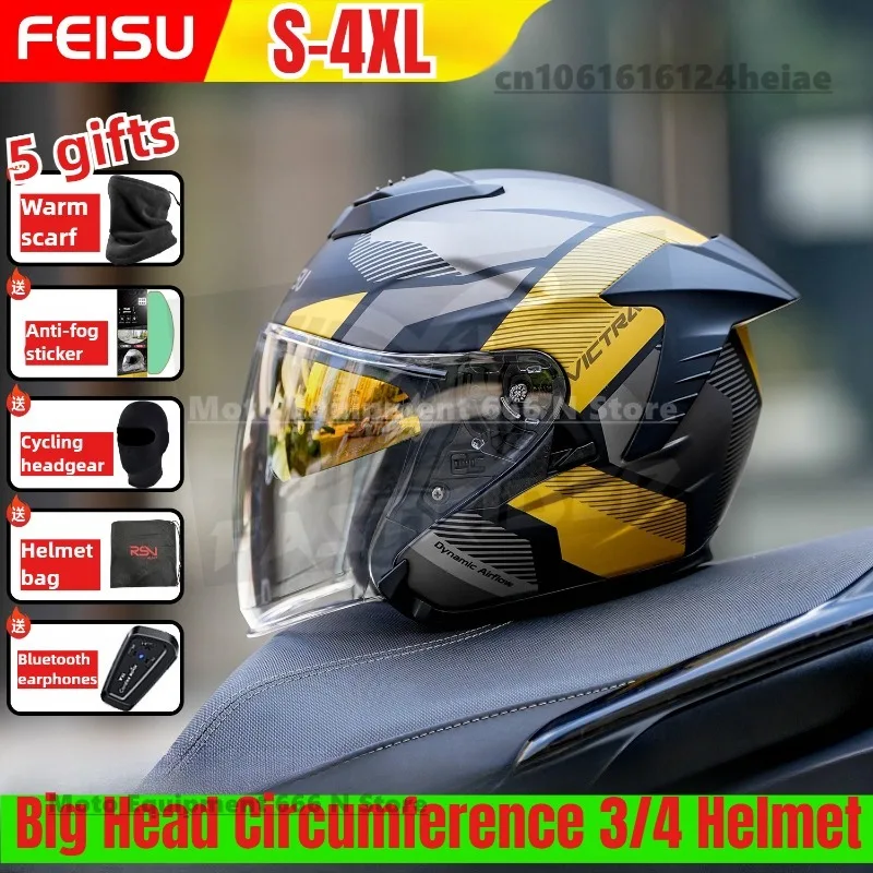 

FEISU RO-9 мотоциклетный шлем с двумя линзами, большая окружность головы, 3/4 шлема, ветрозащитный полушлем для электромобиля ECE DOT Casco