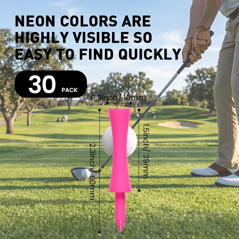 30-pack houten golftees Castle Step Down, diverse felle kleuren, hoogtevariaties van 1" tot 2,36" voor golf practice op de driving range.