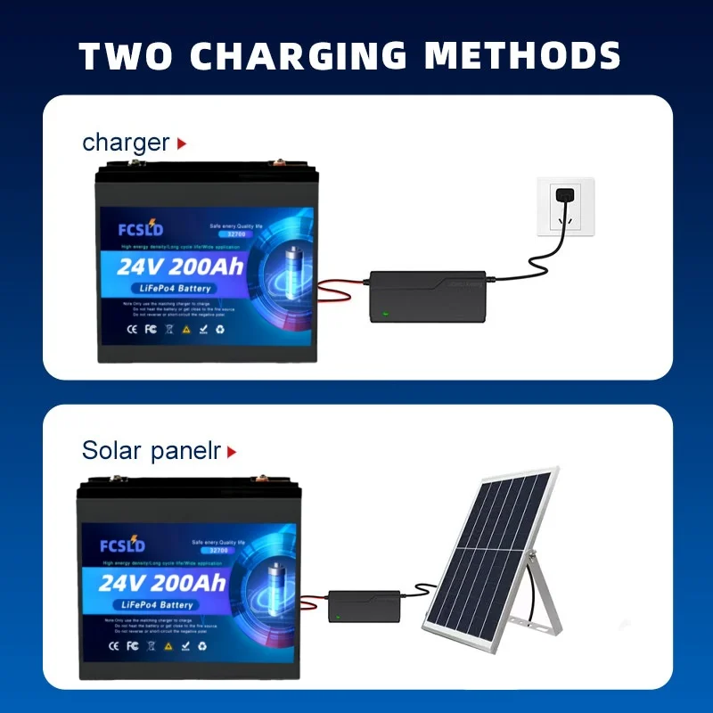 New 2026 LiFePO4 24V 100Ah-200Ah Battery Equipped With 200A BMS Rechargeable Ferrous Lithium Phosphate Off-Grid Solar RV Battery