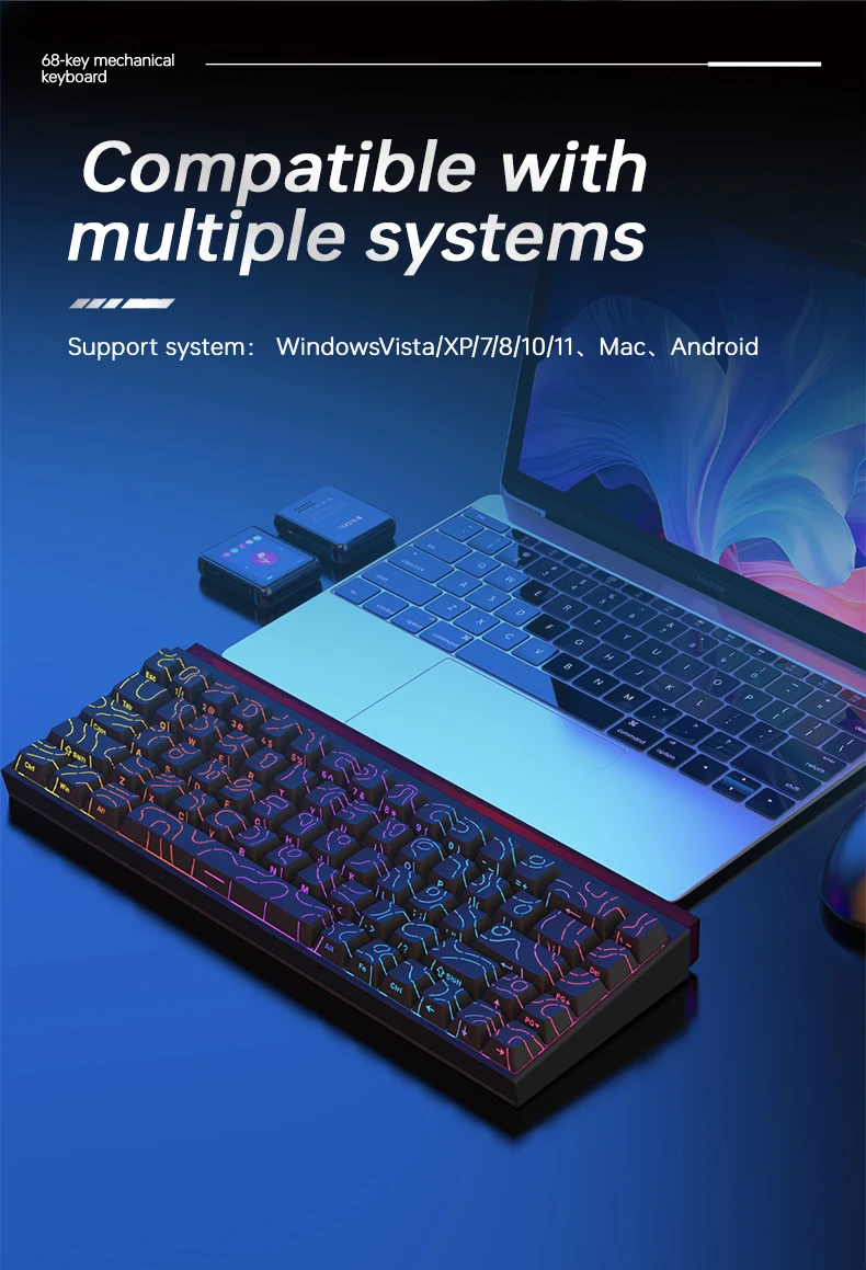 AJAZZ NK68-68% Konfigurierbare Kabelgebundene Mechanische Tastatur, mit RGB-Beleuchtung, Hot-Swap-fähige Gaming-Tastatur – Detail 5