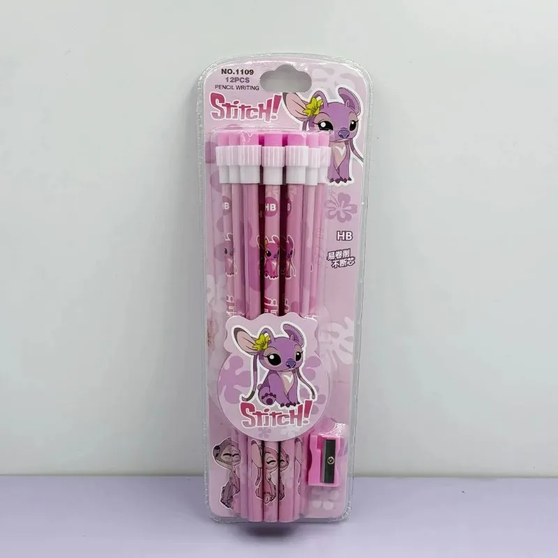 12pcs Stitch Wooden Pencil with Sharpener Creative Student Special Kawaii  Pencil Anime Angel Stationary Set Gifts for Children