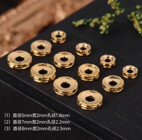 18k gold stoppers for beads fine gold jewelry spacers diy bracelet 5mm  7mm 8mm