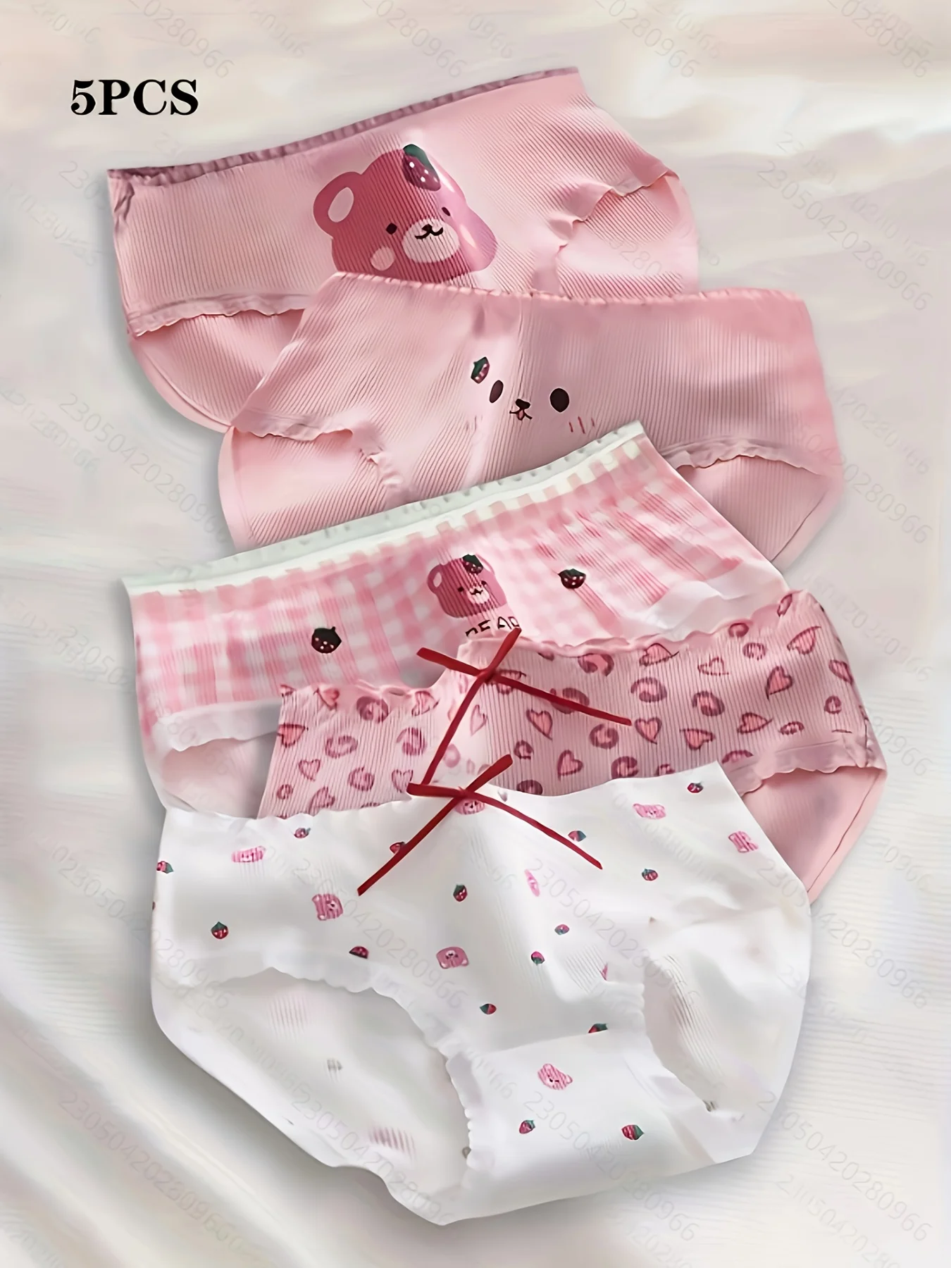 5PCS pink floral mid waist underwear breathable, cute and sweet girl student shorts
