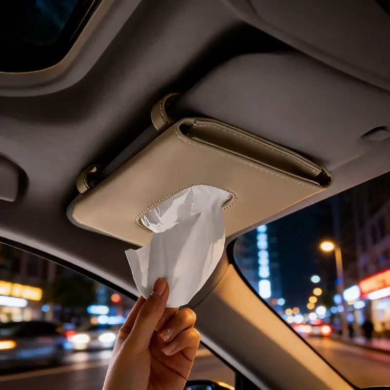 1PC PU Leather Auto Car Truck Tissue Box Sun Visor Hanging Holder Practical Interior Storage Decoration Vehicle Accessories
