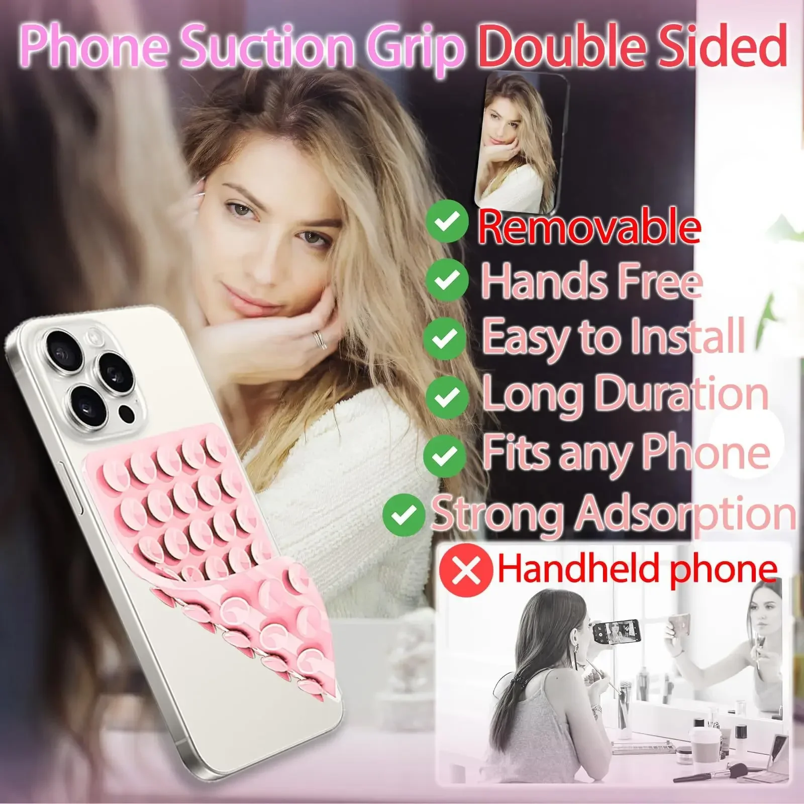 2pcs Double Sided Silicone Suction Cup Phone Case Detachable Stand For Hands-Free Selfies And Videos Just Use For Smooth Glass