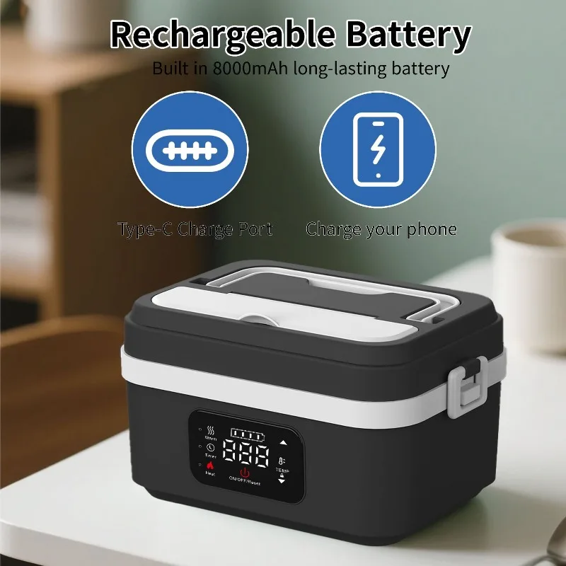 Cordless Self-Heating Lunch Box, Electric Insulated Food Jar with No Water Needed