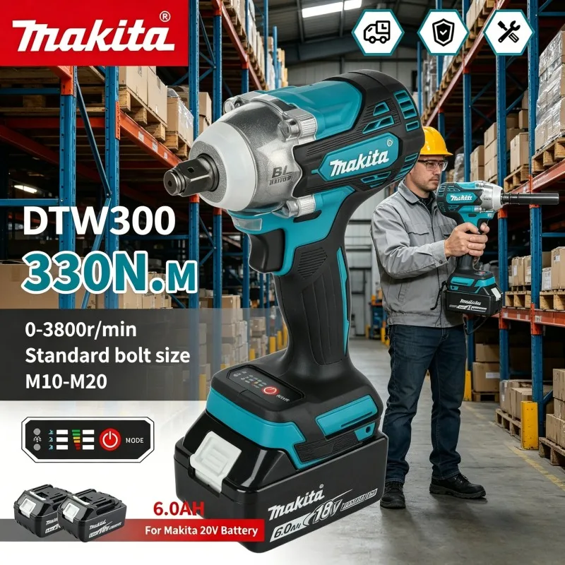 

Makita DTW300 Brushless Power Large Cordless Wrench 330Nm Torque Wind Cannon Remove Tire Lithium Auto Repair Tool