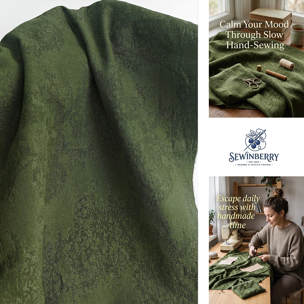 Vintage Dark Green Jacquard Woven Cotton Fabric Stress Relief DIY Sewing Material For Fat Quarter Patchwork Dress Home Linen