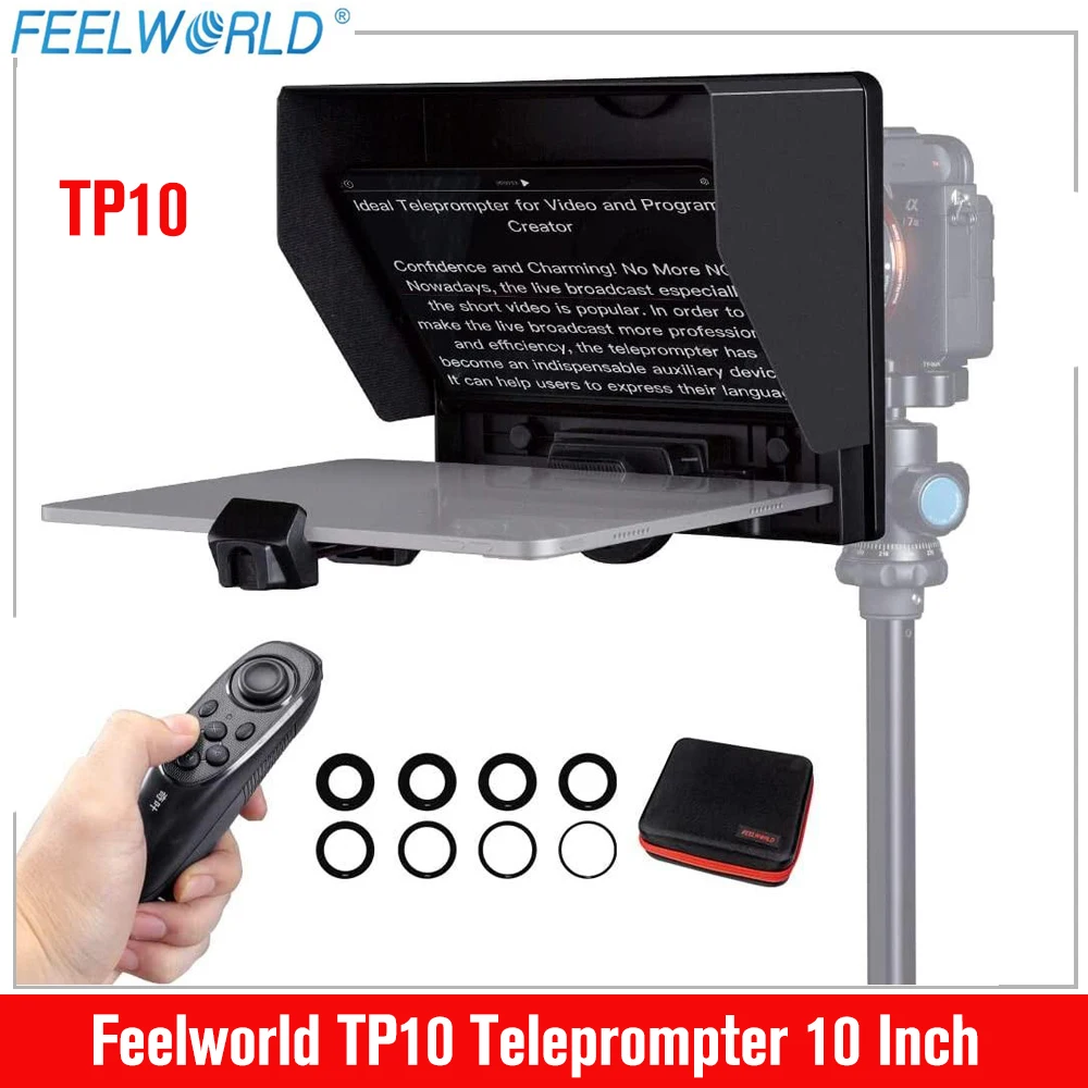 Feelworld TP10 Teleprompter 10 Inch Phone DSLR Camera Collapsible Teleprompter Support Horizontal and Vertical Shooting