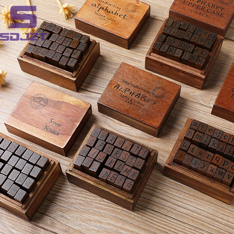 28Pcs Alphabet Stamps Vintage Wooden Rubber Letter Standard Stamp Set For Craft Card Making Planner Scrapbooking Journals