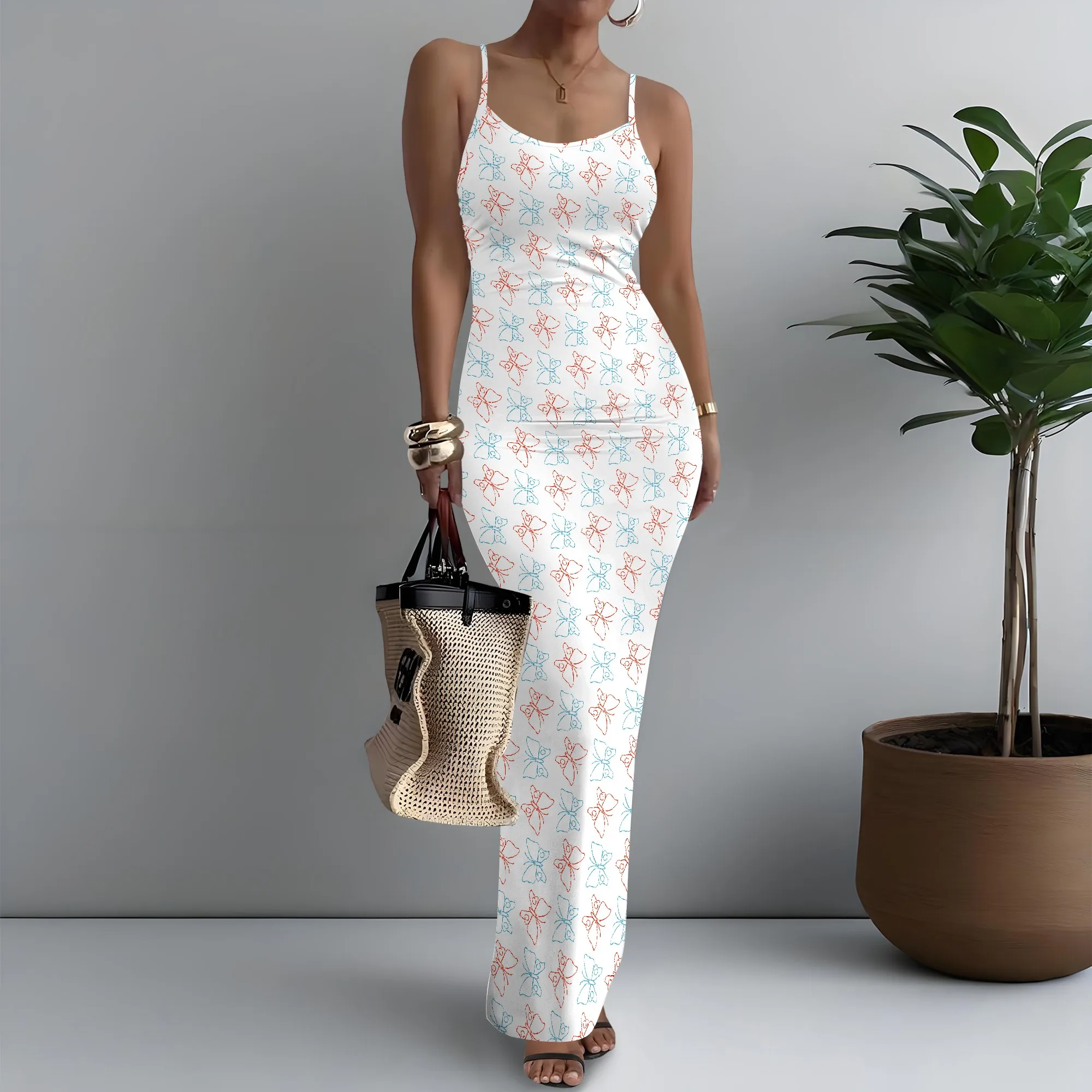 

Women's Spaghetti Strap Maxi Dress Fairycore Butterfly Print Dreamy XS-3XL