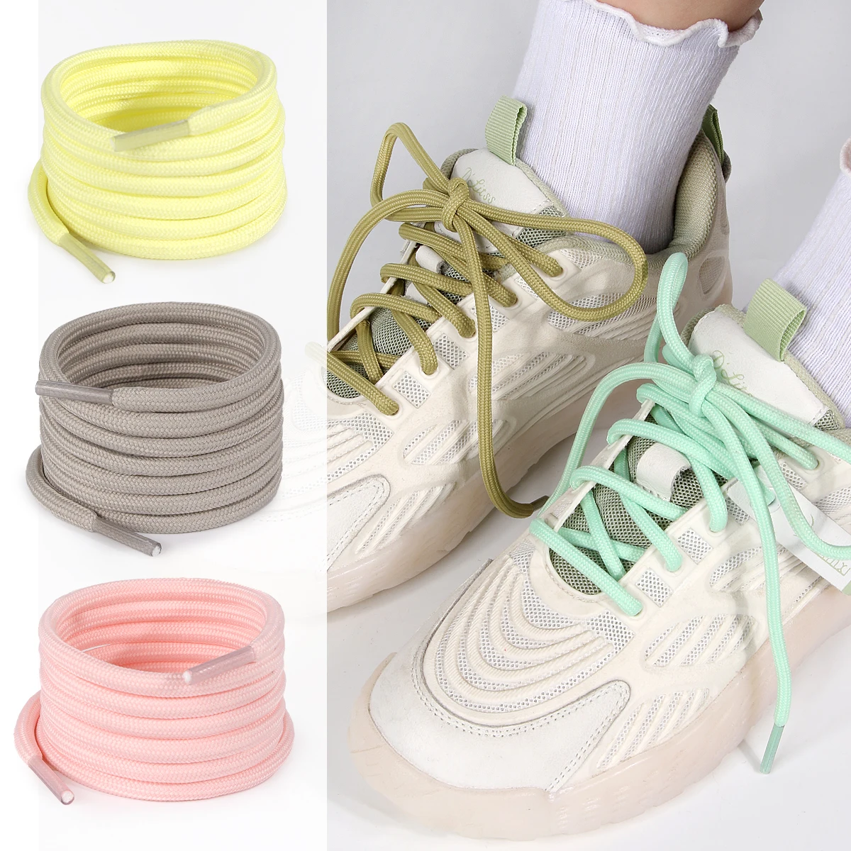2025 Frühling und Sommer Beliebte Einfarbige Macaron-Schnürsenkel 5mm Runde Polyester Freizeit Unisex-Schnürsenkel – Detail 8