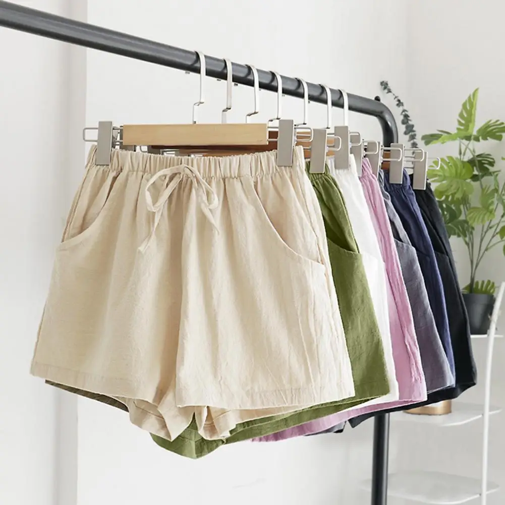 Women Summer Sports Shorts Short Pants Drawstring High Waist  Double Pockets Thin Linen Wide Leg Casual Shorts Streetwear 80%