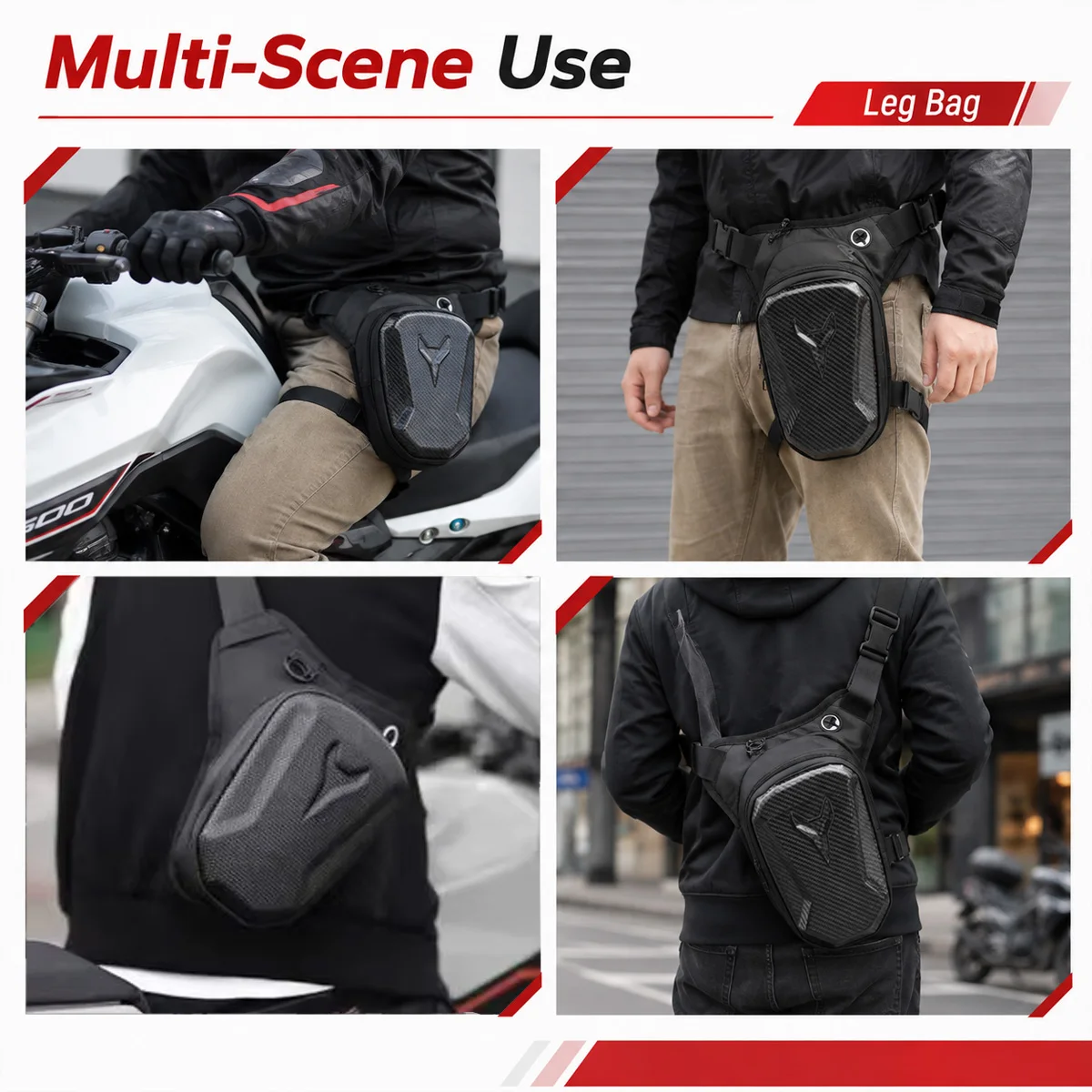 PINMOAP 1PC Water Resistant Motorcycle Thigh Bag Hard Shell Moto Leg Pouch Large Capacity Adjustable Strap Riding Waist Bag