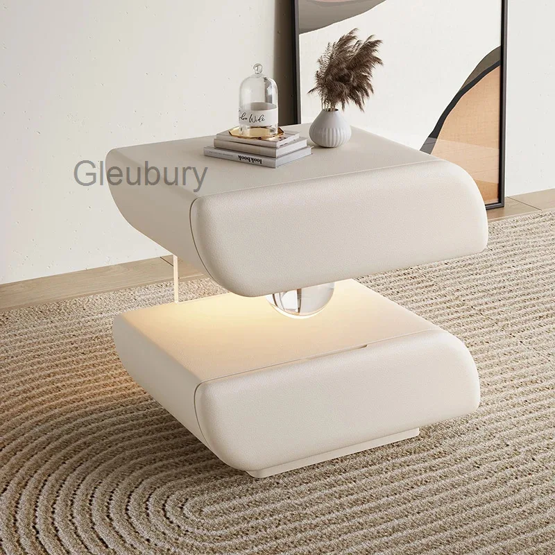 Mesitas de noche nórdicas, elegantes, de color crema, con diseño moderno y de alta calidad, ideales para dormitorios. Muebles creativos para dormitorios.