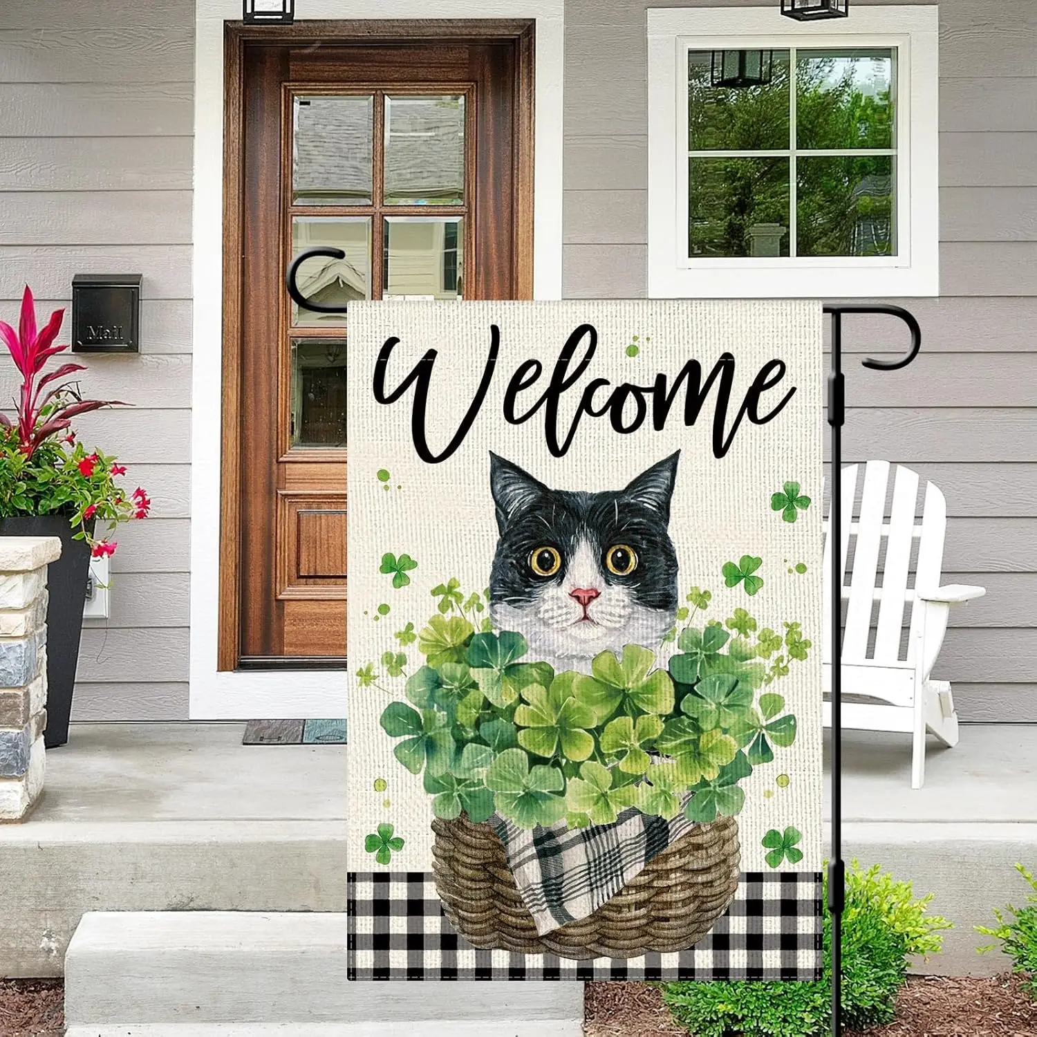 DLZDN Welcome St Patricks Day Cat Garden Flag Shamrocks Clovers Flag 12×18 Inch Double Side Vertical Burlap Farmhouse Yard S PPM