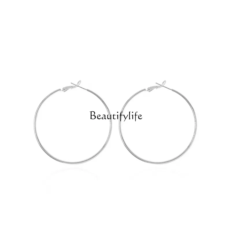 

925 Sterling Silver Big Circle Earrings Elegant Face Slimming Eardrops