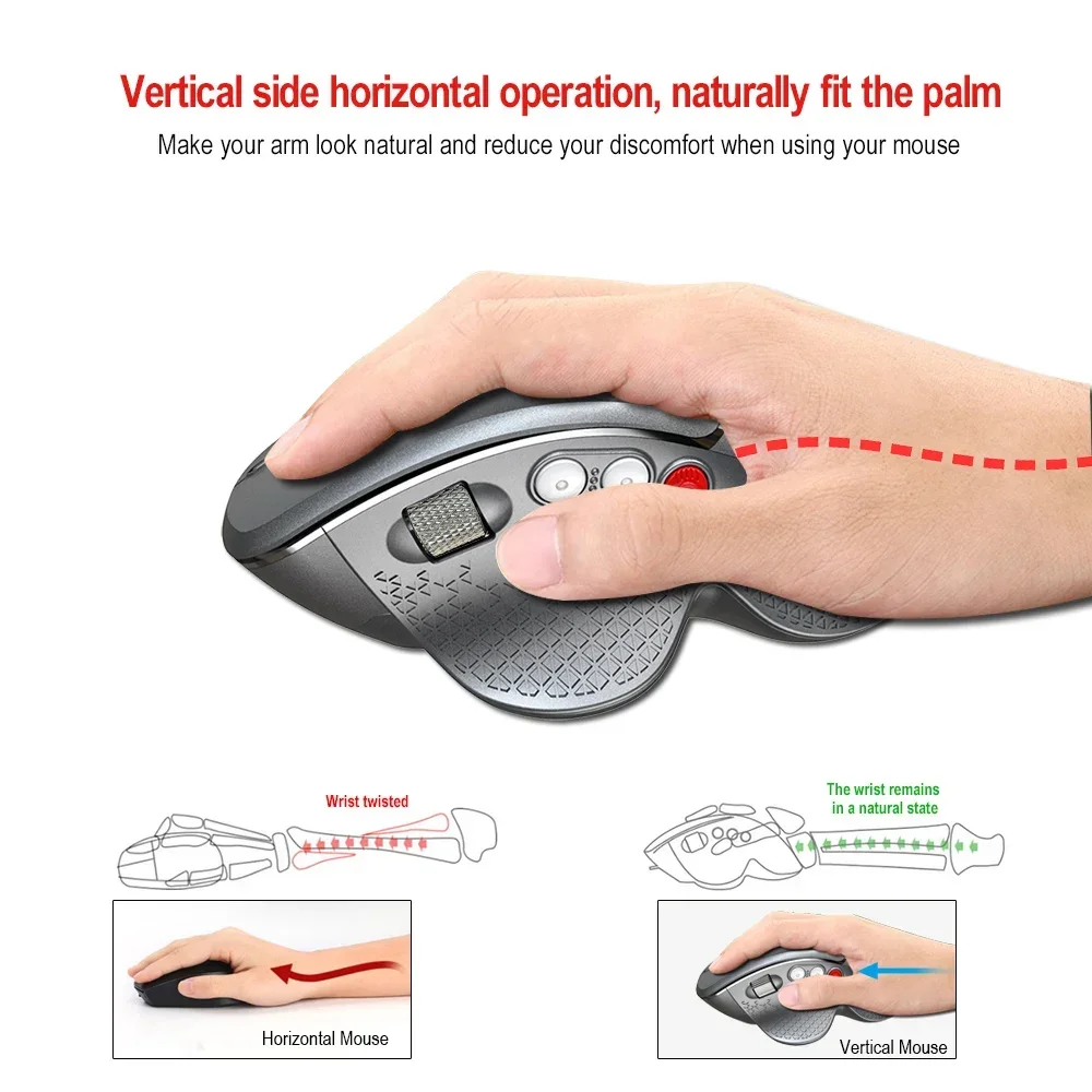 2.4G Wireless Mouse Ergonomic Vertical Mice Side Metal Roller Gaming Mouse for Official Home Laptop Computer PC