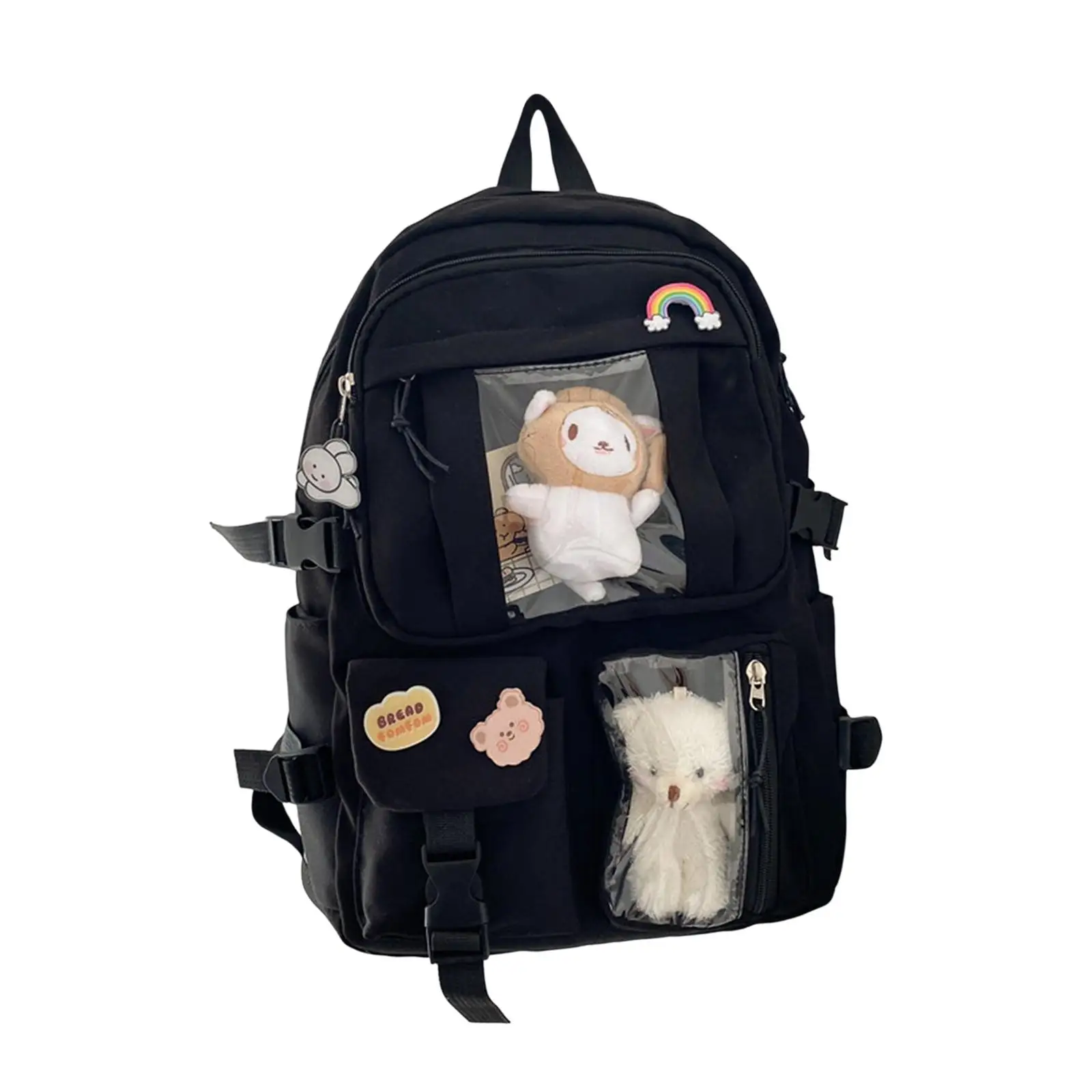 Mochila con correas ajustables para adolescentes, bolso escolar Kawaii con múltiples bolsillos, Harajuku