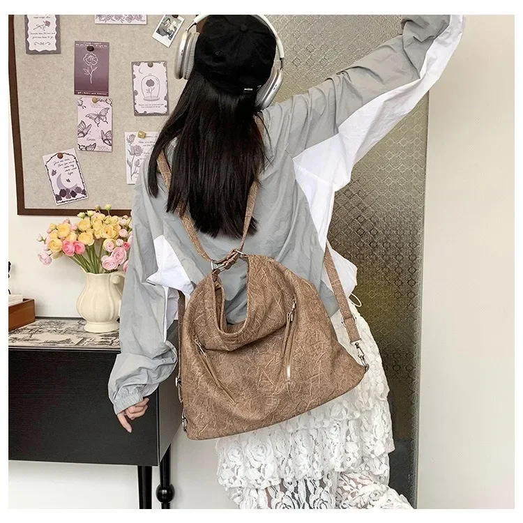 Large Capacity Work Commuter Retro Underarm Tote Bag Casual Temperament Youth Backpack Shoulder Bag