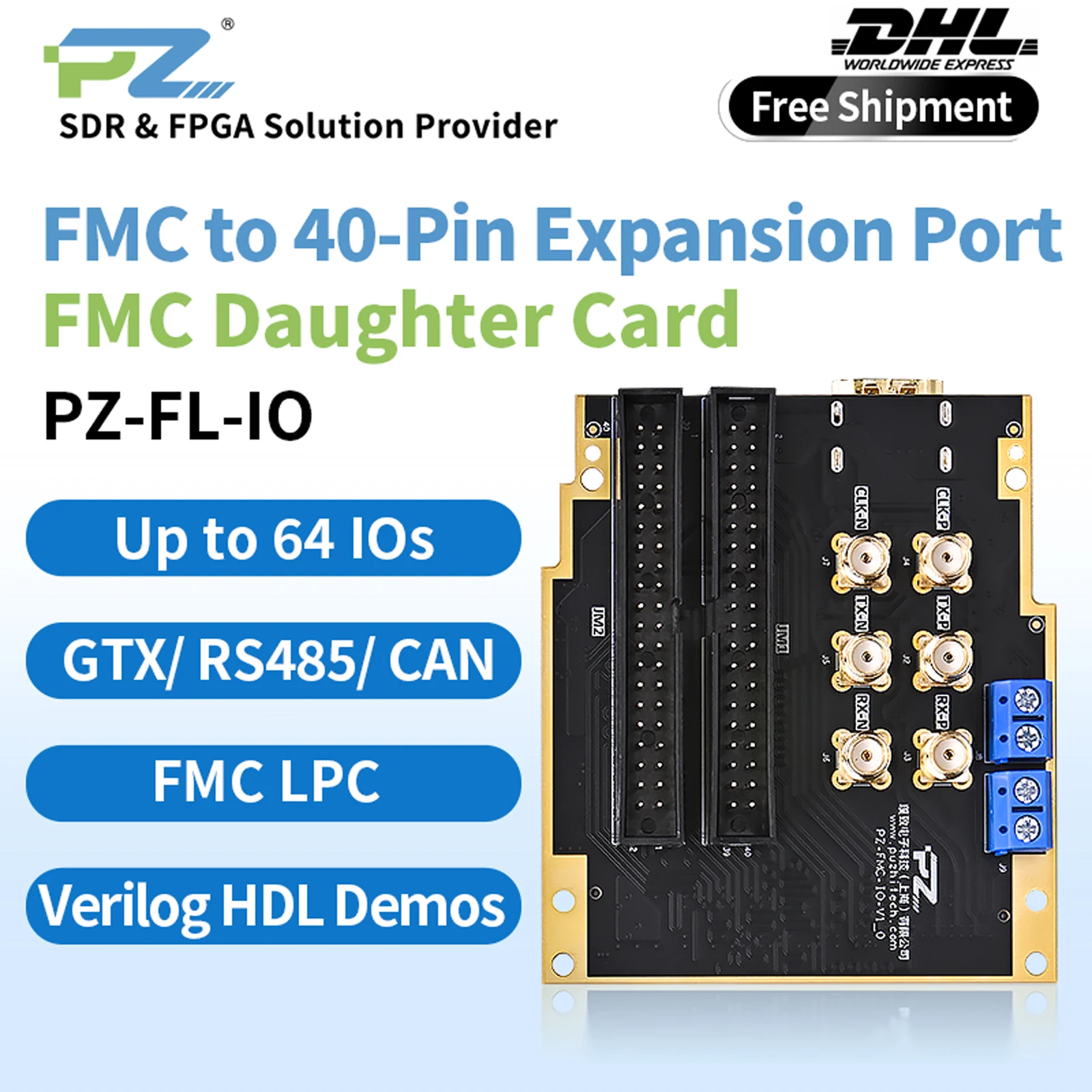 

Puzhi PZ-FL-IO FMC Daughter Card FMC to 40P Expansion Port Supports GTX/RS485/CAN Full-platform Expansion LPC FMC Board