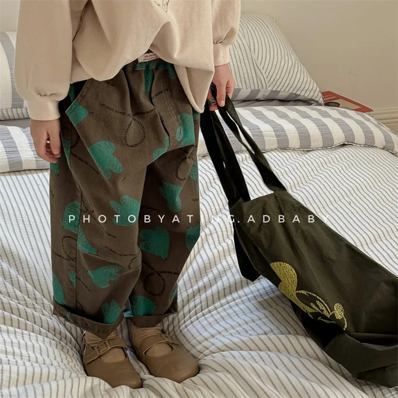 MILANCEL New Spring Kids Wide-leg Pants 1-6T Cartoon Bird Letter Girls Casual Pants Loose Thin Children Boys Trousers