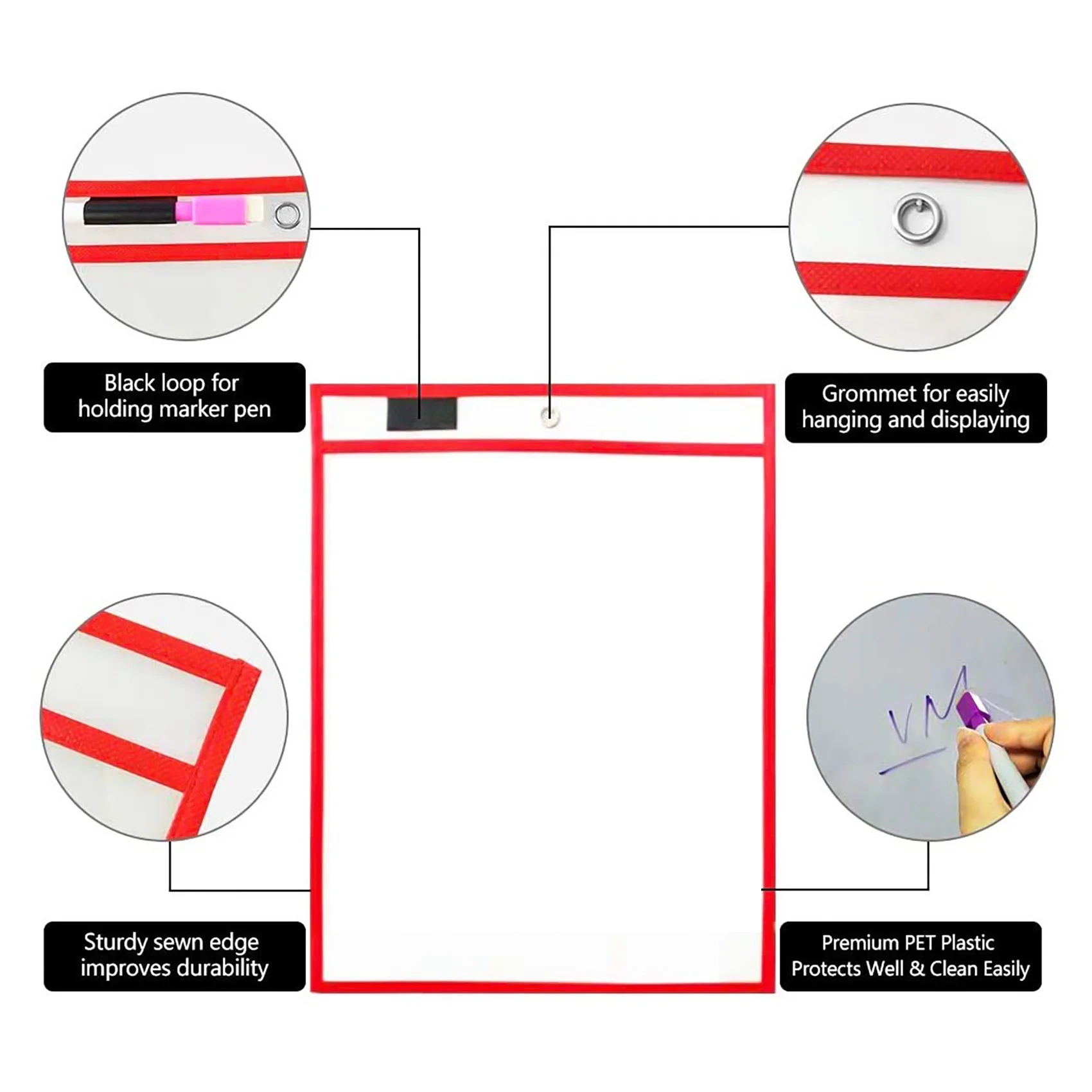 10 Stück wieder verwendbare trocken abwisch bare Taschen, verschiedene Farben für Kinder Kinder Studenten