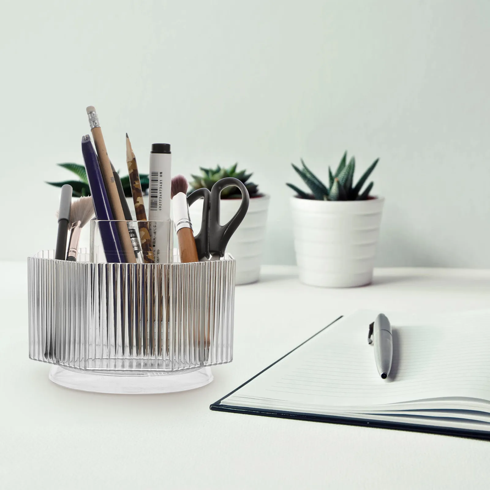 

Rotating Pen Holder for Desk Clear Plastic Pencil Organizer with Smooth Surface Space Saving Rotatable Design for Pens Pencils