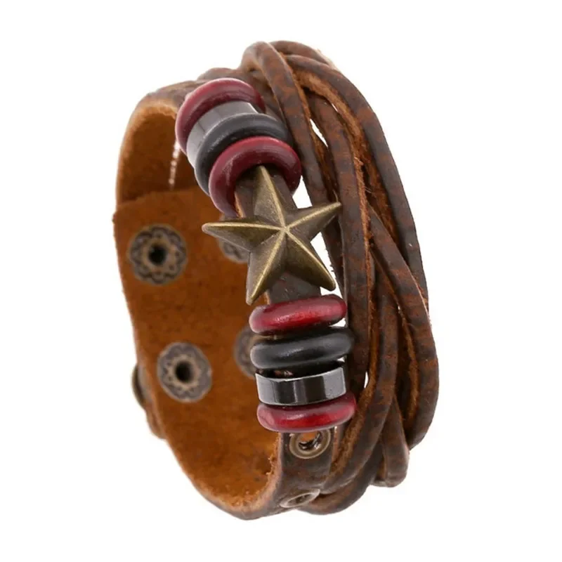 Retro style Punk Gothic Harajuku Rock and roll Fashionable Individuality Hand knitting Leather Rivet Size adjustable Bracelet