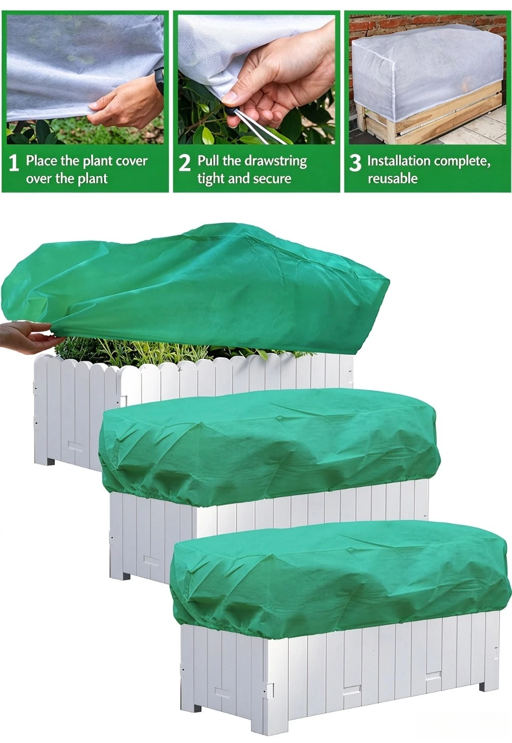 2PCS Pull Rope Square Winter Antifreeze Plant Thermal Insulation Cover Non-woven Elastic Closed Plant Cold Protection Cover