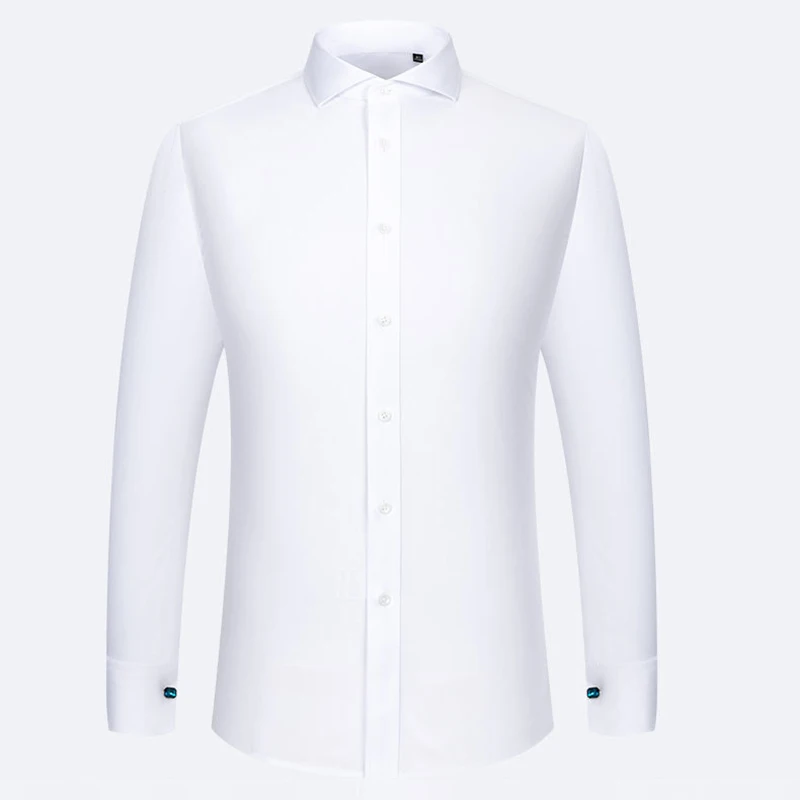 Luxus Windsor Kragen männer Baumwolle Französisch Manschette Shirt Nicht Eisen Qualität Langarm Geschäfts Formalen Männlichen Kleid Manschettenknopf Shirts