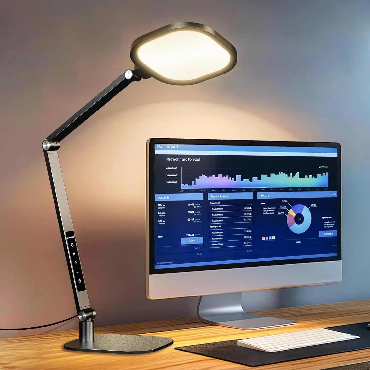 

15W Dimmable LED Desk Lamp with Memory Timer, 1200LM Ring Light for Video Calls & Reading