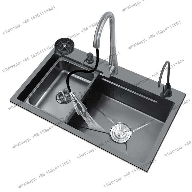 Thickened stainless steel 304 sink nano left launching right launching vegetable basin kitchen