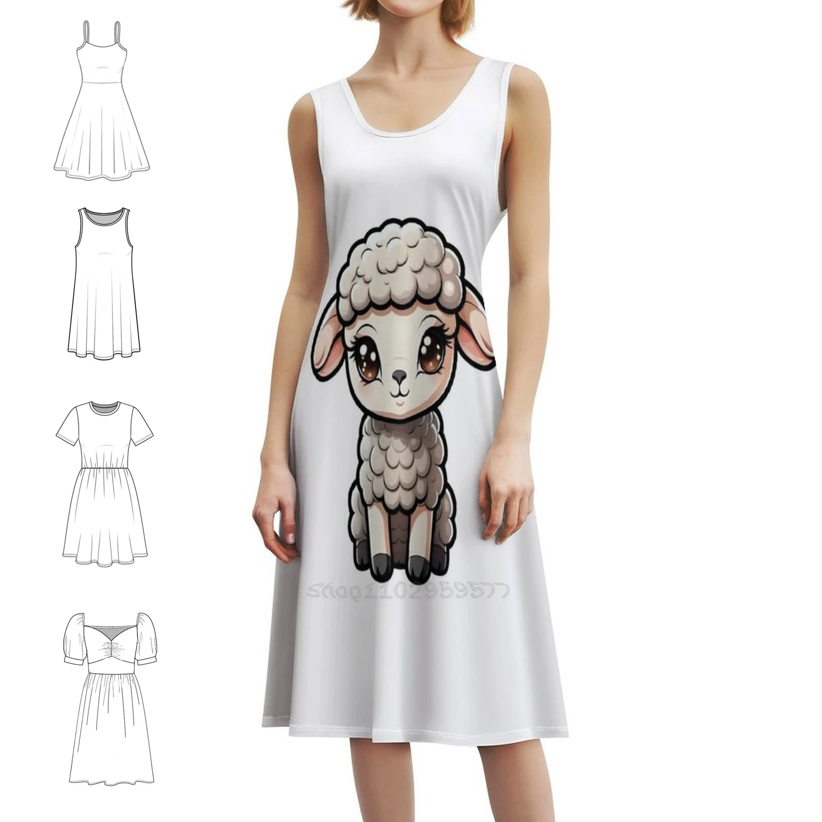 

Милое детское овечье богемное платье без рукавов для женщин, пляжные вечерние платья с принтом, овечье милое овечье очаровательное женское платье Kawaii