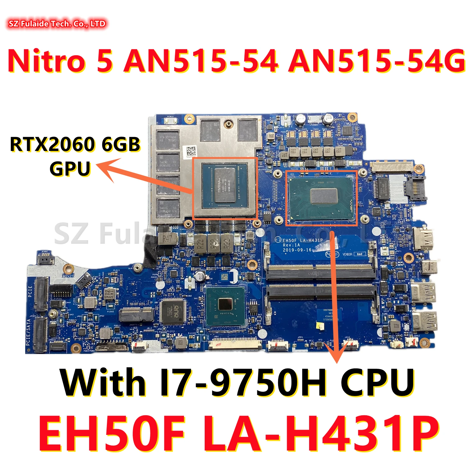 EH50F LA-H431P For Acer Nitro 5 AN515-54 Laptop Motherboard With I7-9750H CPU N18E-G1-B-KD-A1 RTX2060 6GB GPU NBQ9611002