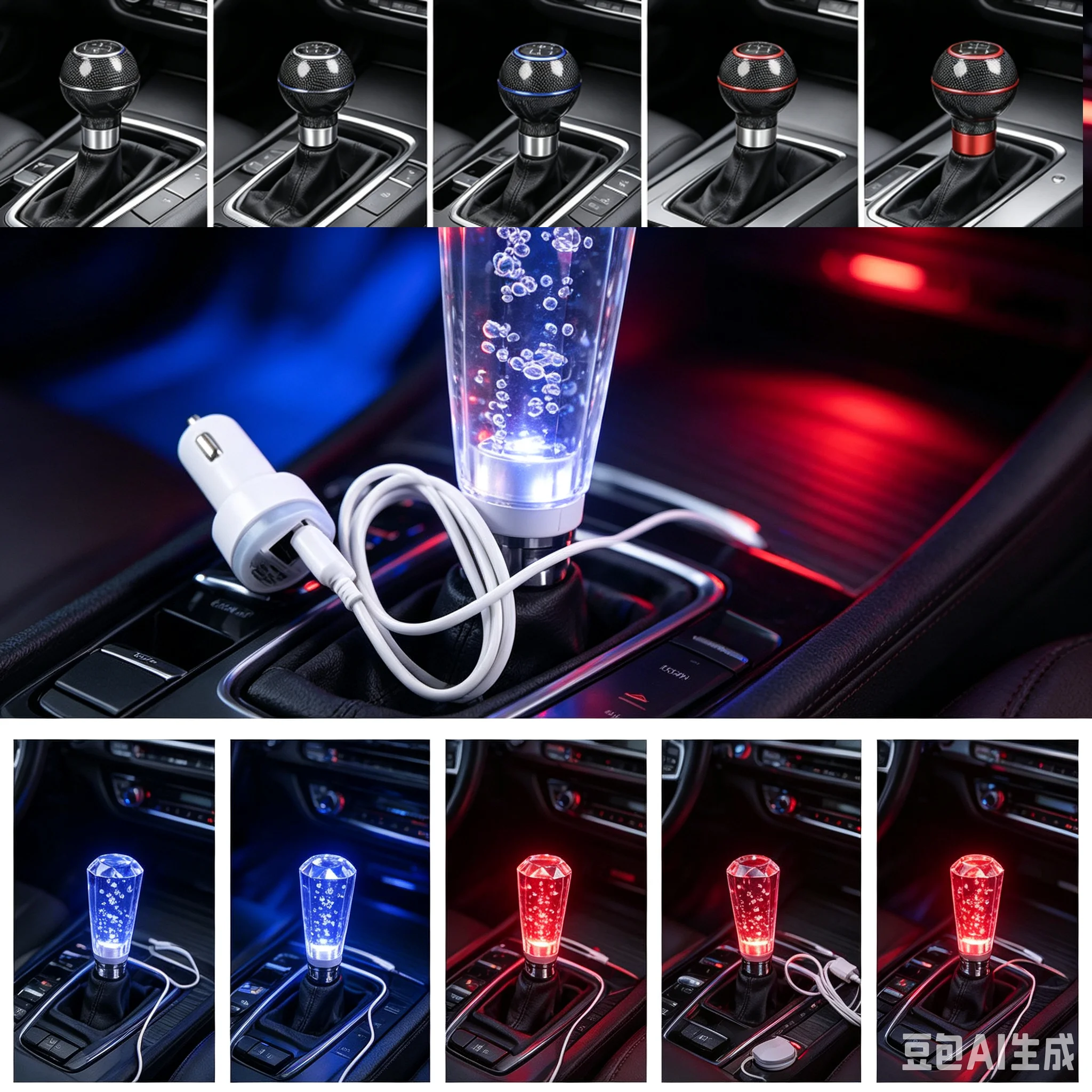 Universal Car Colorful RGB Crystal Bubbles AT MT Car Gear Shifter Shift Lever Knob Head Knobs Fit For Honda Toyota Nissan