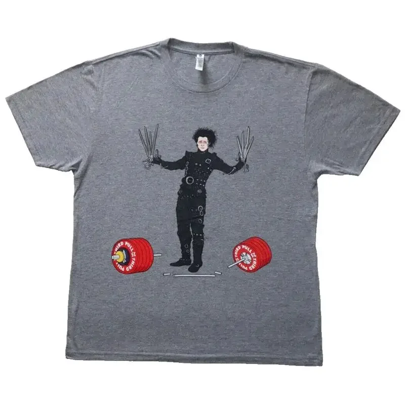 EDWARD SCISSORHANDS Weight Lifting Size L Gym T Shirt Cut Barbell Press Squat Depp