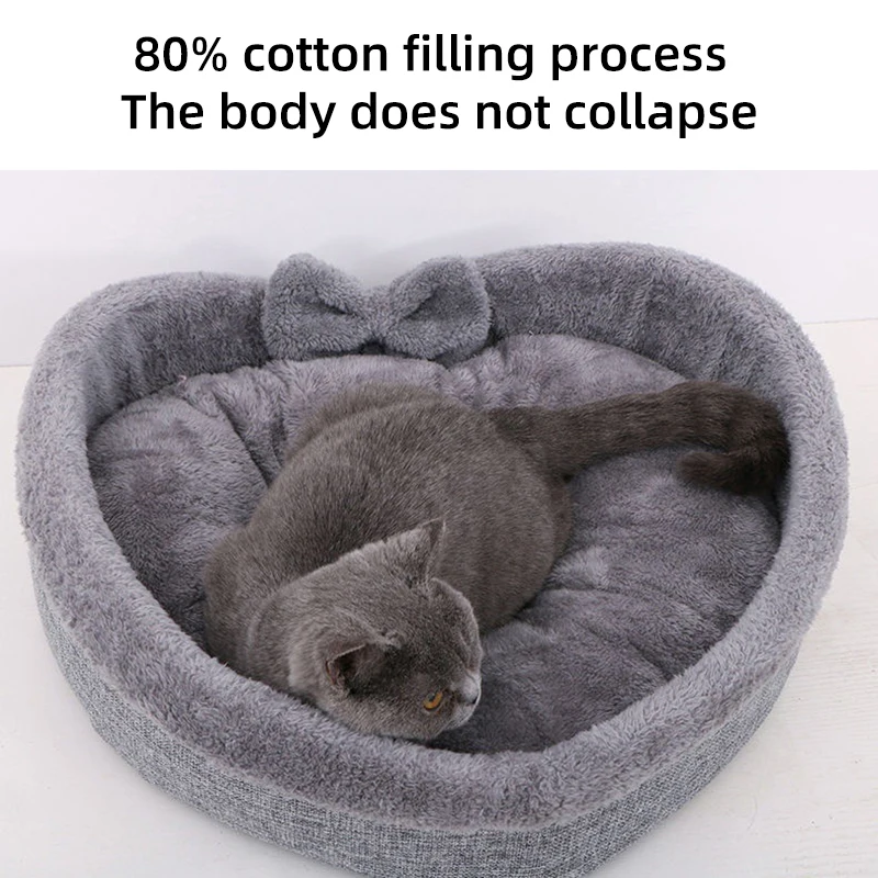 Plush Pet Beds Winter Warm Lovely Bow Dog Bed Dog Kennel Cat House Cushion Mat Pet Dog Cats Bed Nest Kennel Pet Bed Nest