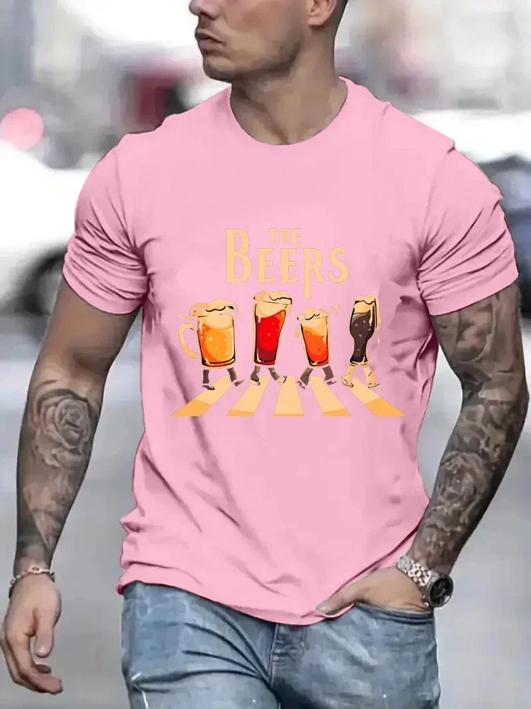 البيرة الطباعة الرجال تي شيرت تنفس العلامة التجارية بلايز الشارع موضة تي شيرت رجالي الصيف عادية تي شيرت موضة الرجال تي شيرت #4