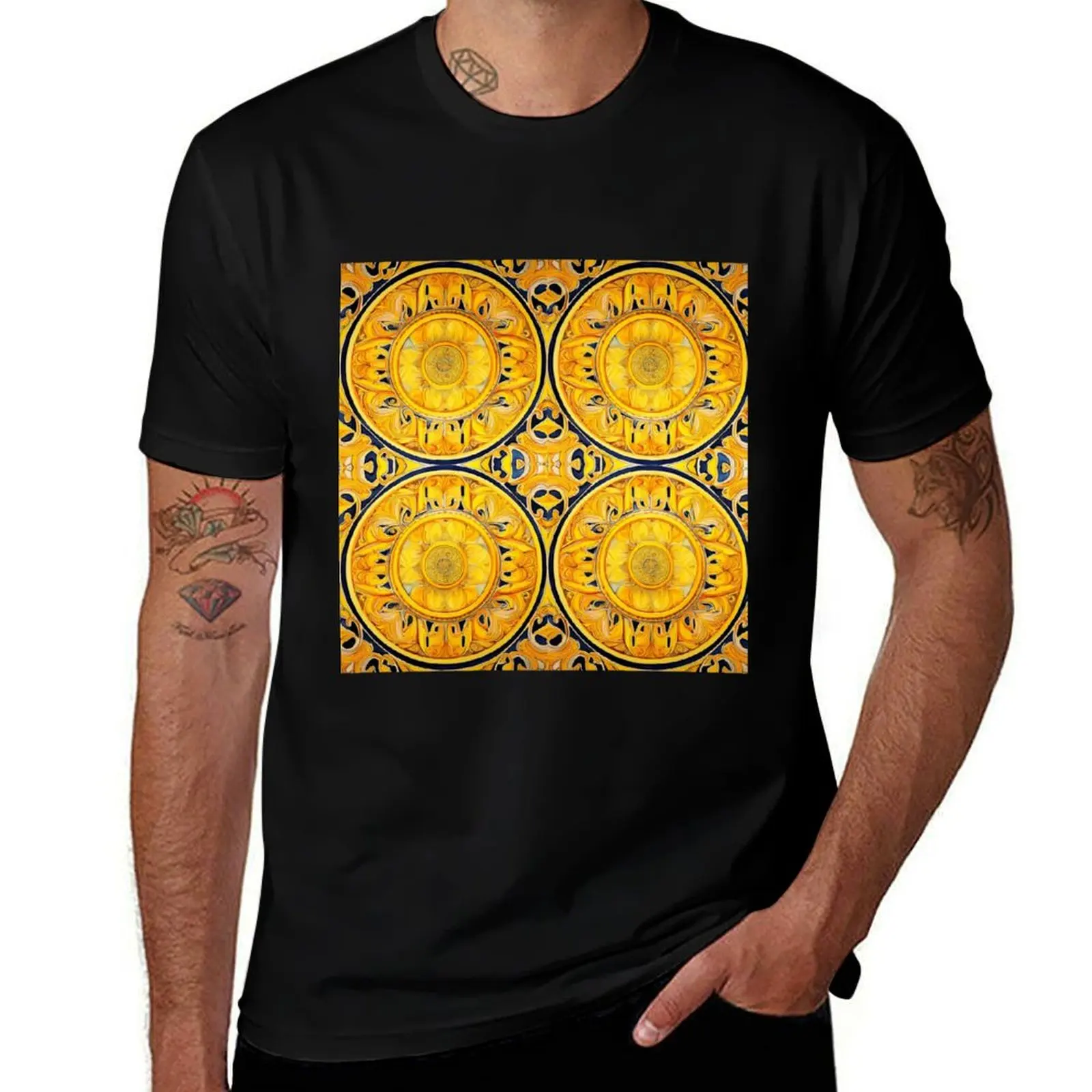 

Yellow Blue Vintague Antique Royalty Pattern T-Shirt man t shirts cotton cotton t shirt man T-Shirt