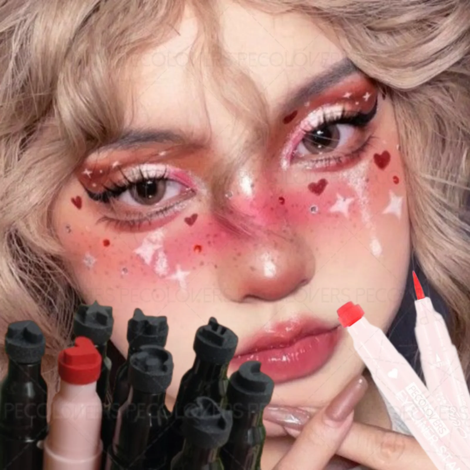 1PC ダブルヘッドデザイン、防水、初心者向け、アイライナーペン、クリスマス、ハロウィーン、バレンタインデーのメイクに最適