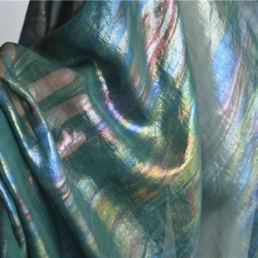 Holographic Gradient Soft Semi Sheer Chiffon Fabric Flowy for Scarf Skirt Fashion Garment Designer DIY Sewing Material