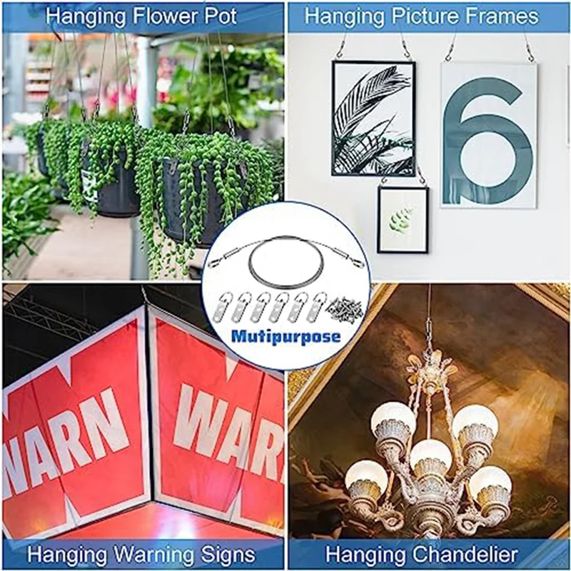 6Piece Picture Hanging Wire Kit With D Rings Supports 50 Lbs Adjustable For Picture, Light Lamp