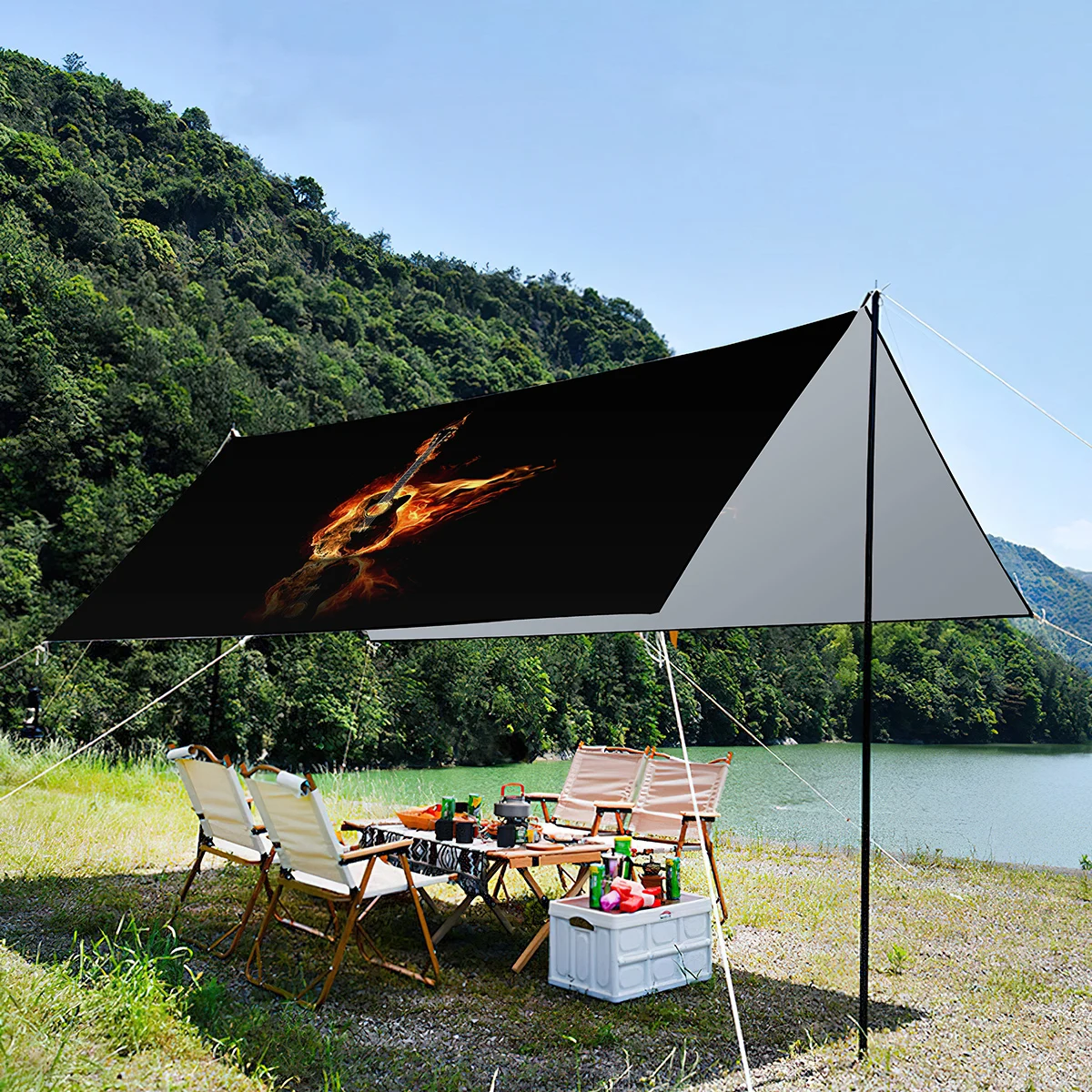 Lightweight Sunshade Canopy For Family Garden,Waterproof and UV-resistant Portable Oxford Tent For Picnic,Travel-Guitar Print