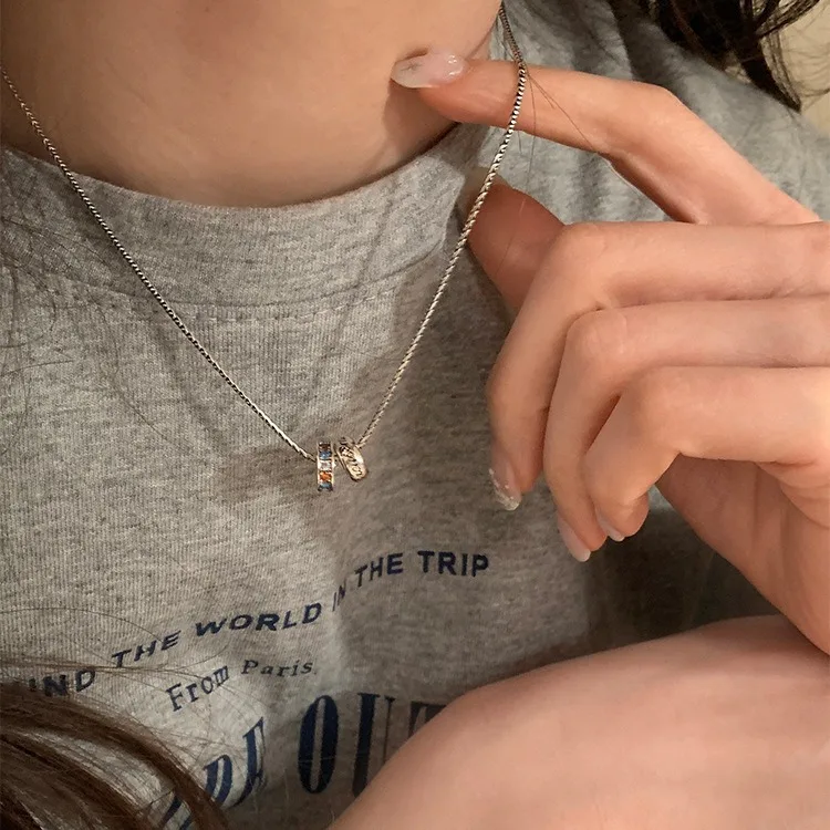 Alphabet Pendant Necklace Multicolor Zirconia Silver Alloy Minimal Sweater Chain Lightweight Dainty Unique Jewelry Her